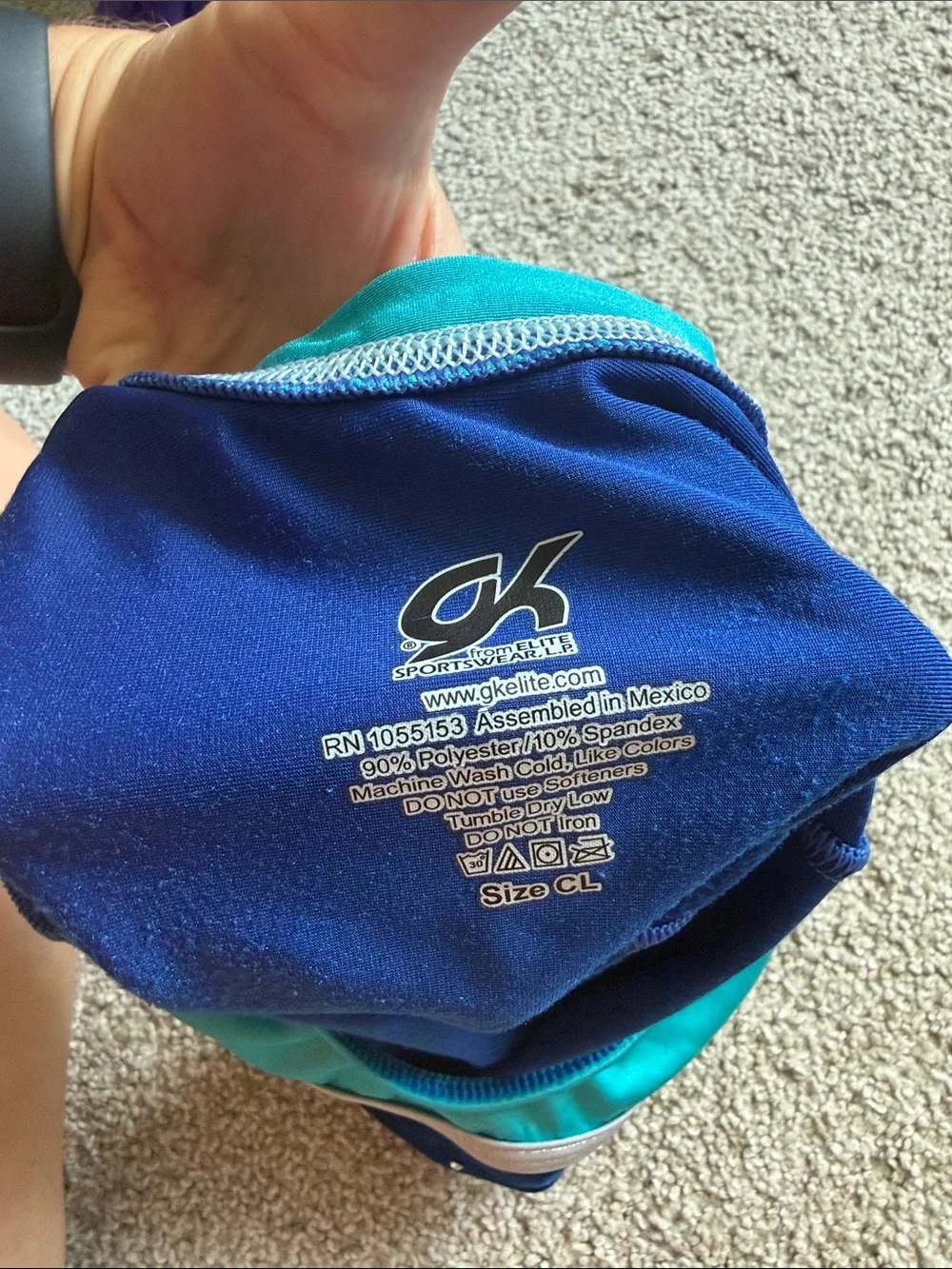 GK Elite Blue Velvet Rhinestone Gymnastics Leotard